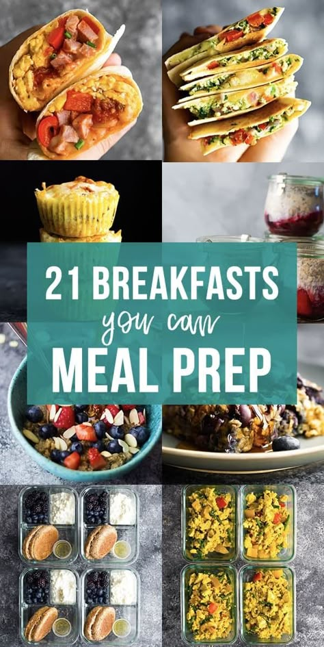 collage image that says 21 breakfasts you can meal prep Breakfast Meal Prep Ideas, Healthy Breakfast Meal Prep, Healthy Egg Breakfast, Breakfast Burritos Recipe, Breakfast Prep, Pizza Sandwich, Prep Breakfast, Pasta Food, Breakfast Meal