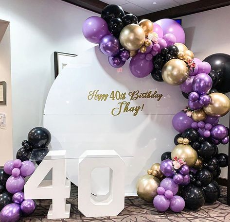 Purple Gold Party Decorations, Balloon Arch Wedding, Gold Balloon Arch, Lila Party, Purple Party Decorations, Deco Ballon, Black Balloon, New Year's Party Decorations, Orange Balloons