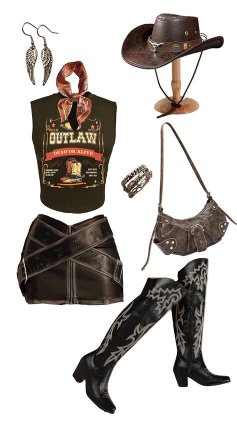 Western cowgirl boho festival and concert outfit idea inspo party nashville country Cowgirl Club Outfit, Western Themed Party Outfit, Western Club Outfit, Western Theme Outfit, Cowgirl Style Outfits Party, Western Theme Party Outfit, Cowgirl Outfits Party, Y2k Cowgirl, Nashville Country