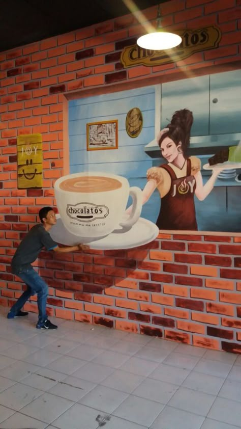 Interactive Murals, Mural Cafe, Exterior Murals, Trick Art, Selfie Wall, 3d Mural, Wall Painting Art, Mural 3d, Cafe Wall Art