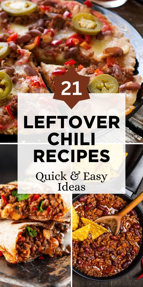 Reinvent Your Leftover Chili with 21 Quick and Easy Recipes! Transform it into delicious casseroles, hearty tacos, or comforting soups. Click for innovative ideas to give your chili a tasty second life! Dinners With Chili, Ways To Use Chili Leftovers, Chili Ideas Dinners, Things To Make With Chili Leftovers, What To Do With Chili Leftovers, How To Use Leftover Chili, Chilli Meals Ideas, Uses For Leftover Chili, Chili Leftover Recipes