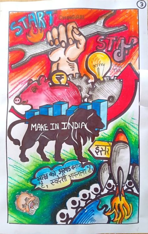 Indian Economy Poster, Self Reliant India Poster, Make In India Project Cover Page, Developing India Poster, India Of My Dreams Poster Drawing, Future Of India Poster, Make In India Poster Drawing, Atmanirbhar Bharat Drawing, Atmanirbhar Bharat