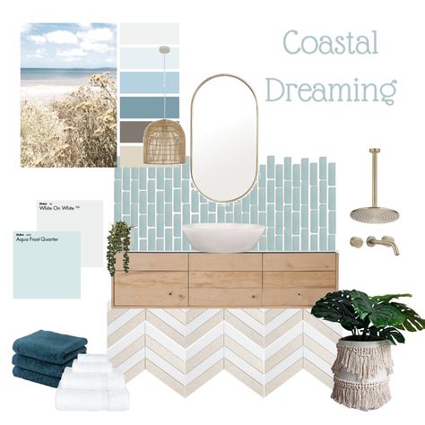 Coastal Concept Interior Design, Coastal Calm Bathroom, Beach’s Bathroom, Coastal Beach Interior, Beach Club Bathroom Design, Colour Schemes For Bathroom, Coastal Hamptons Bathroom Ideas, Beach Vibe Bathroom Ideas, Coastal Style Bathroom Ideas