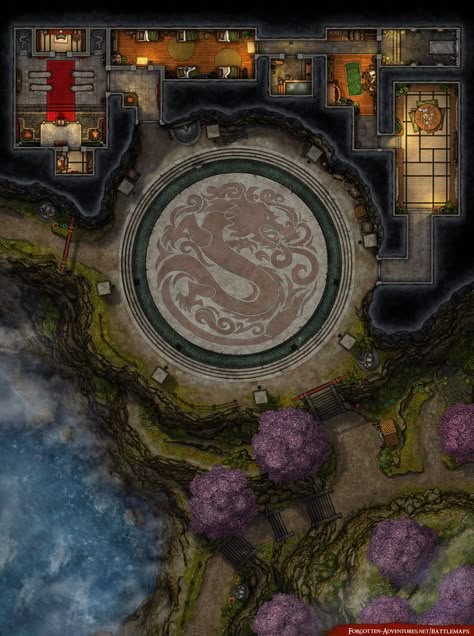 Mountain Battlemap, Mountain Temple, Underground Dungeon, Japanese Town, Dnd World Map, Japanese Shrine, Fantasy Town, Fantasy World Map, Dungeon Master's Guide