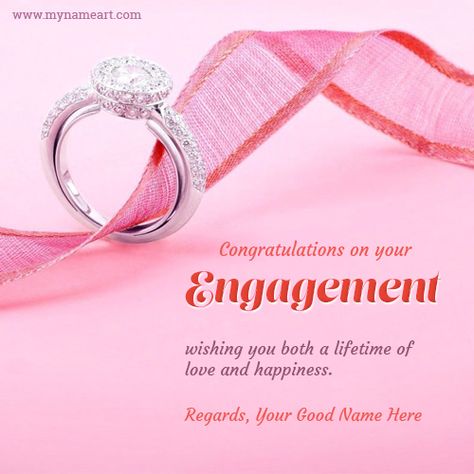 Silver Diamand Engagement Ring Image With Name Create Happy Ring Ceremony Wishes, Best Wishes For Engagement, Engagement Wishes For Best Friend, Congratulations On Success, Wedding Congratulations Wishes, Quotes Congratulations, Congrats Wishes, Congrats Quotes, Flower Bouquet Card