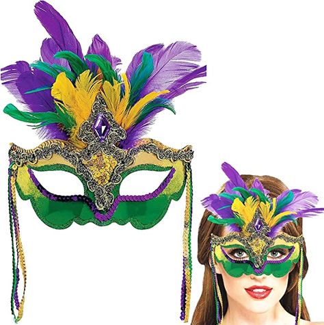 Mardi Gras Attire, Mardi Gras Theme, Mardi Gras Ideas, Masquerade Ball Mask, Mardi Gras Masks, Mardi Gra, Venetian Carnival Masks, Feather Mask, Carnival Mask