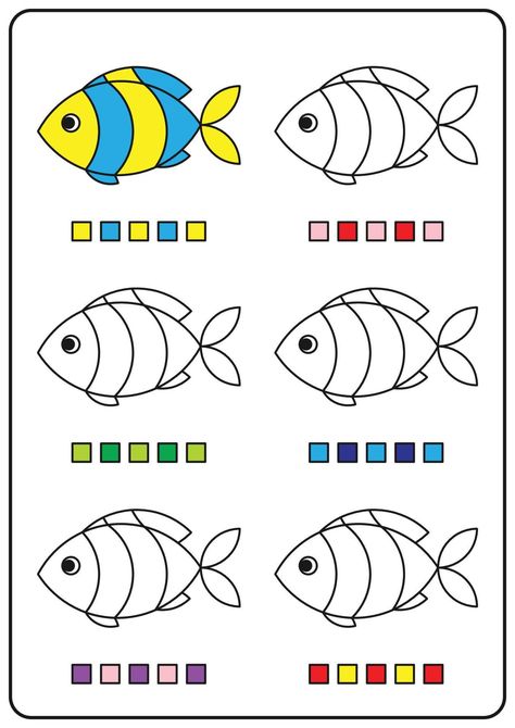 Instructional coloring pages, educational games for children, printable preschool activity worksheets. Simple cartoon vector illustration of colorful objects to learn colors. Coloring cute fish. Coloring Pages Educational, Coloring For Preschool, Simple Activities For Preschoolers, Pre School Games, Children Activities Preschool, Colors Activities Preschool, Educational Games For Children, Colors Activities, Colorful Objects