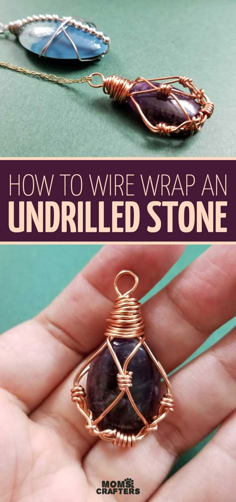 Click to learn how to wire wrap an undrilled stone with this DIY wire wrap stone pendant tutorial! It's a fun wire wrapping jewelry making tutorial for beginners and intermediates. How To Make Pendants, How To Make Wire Jewelry For Beginners, How To Wire Wrap Stones For Beginners, Wire Wrapping Stones Tutorial, Easy Wire Wrapping Stones, Wire Wrapped Stones, Wire Wrap Stones, Wrapping Stones, Anting Manik