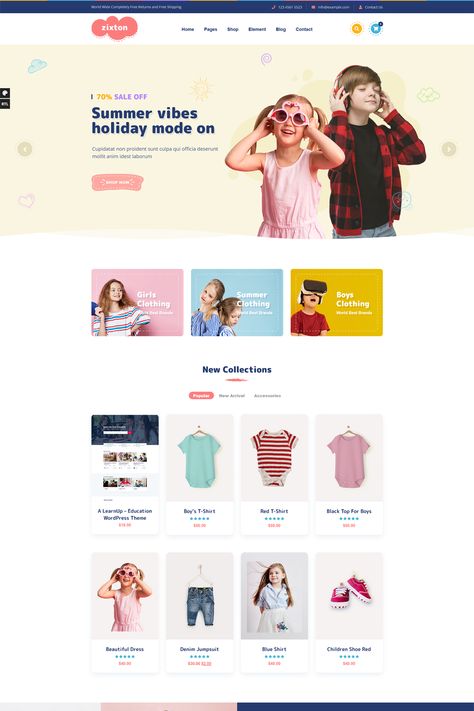 The "Zixton - Baby Fashion WooCommerce Theme" is designed for online stores that specialize in baby and children's fashion products. Clothing Website Design, Textile Portfolio, Dress Websites, Hanna Anderson, Shopify Website Design, Clothing Website, Simple Website, Shopify Website, Woocommerce Themes