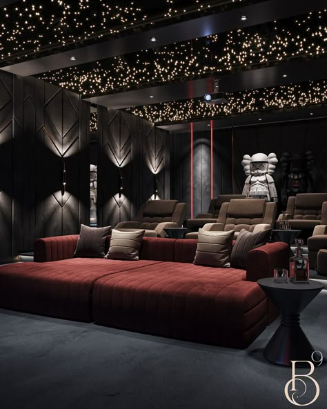 LUXURIOUS CINEMA ROOM DESIGN FROM BASE9 STUDIO! on Behance Cinema Room Ideas, Cinema Room Design, Home Theatre Ideas, Theater Room Ideas, Movie Theater Room, Movie Rooms, Home Theater Room Design, Home Theater Ideas, Theatre Ideas