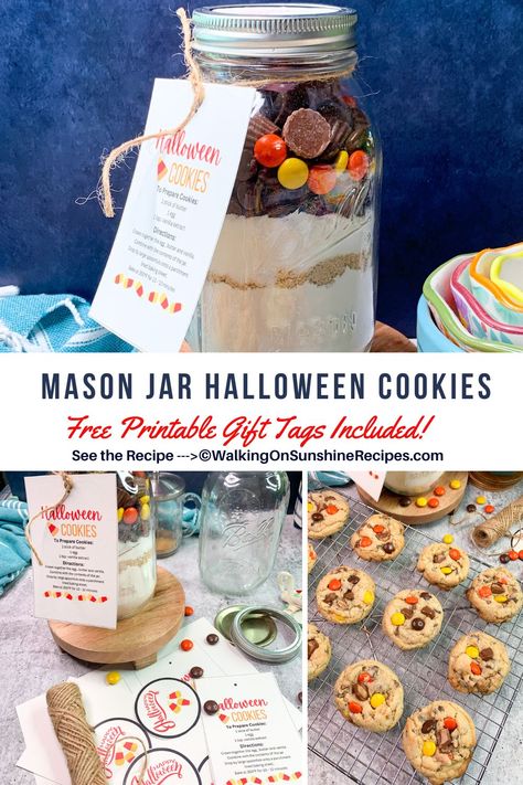 Fall Cookie Mix In A Jar, Mason Jar Cookie Mix Recipe Printable, Mason Jar Cookie Mix Recipe, Mason Jar Halloween, Cookie Mix In A Jar, Mason Jar Cookies Mix, Halloween Cookie Jar, Basic Chocolate Chip Cookies, Brownies In A Jar