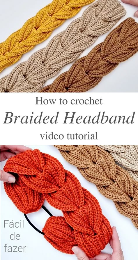 Crochet Braided Headband Tutorial - CrochetBeja Crochet Valentine Headband, How To Crochet Around A Headband, Crochet Over Crochet, Crochet Tie Headband Pattern Free, Crochet Headband Braided, Making Headbands Diy, Crochet Headband With Hair Tie Pattern Free, Hair Tie Crochet Pattern, Crochet Hair Headband