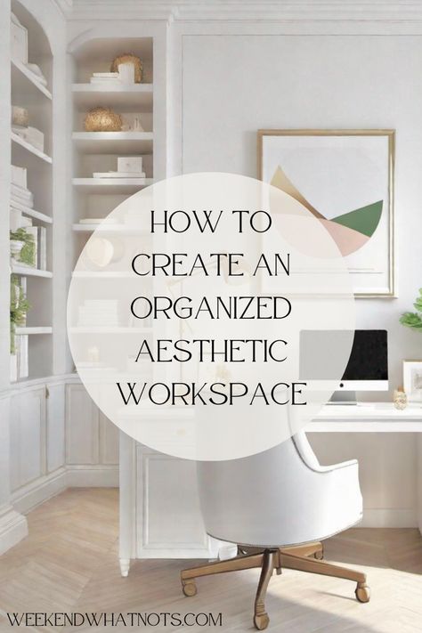 Workspaces don't have to be all work and no play! Come find amazing ideas to create an organized aesthetic home office. Get the home office inspiration you need to get to work! #homeoffice #homeofficedecor #homeofficedecorations #workspace Weekendwhatnots.com Office Decor Professional Work, Organized Aesthetic, Organized Home Office, Productive Home Office, Organize Office Space, Formal Living Room Designs, Aesthetic Home Office, Industrial Style Bedroom, Organized Office