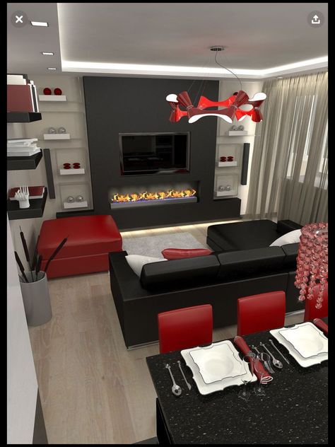 Black And Red Living Room, Black Living Room Set, Red Living Room Decor, Black Living Room Decor, White Living Room Decor, Red Living, Black And White Living Room, Black Living Room, Red Home Decor