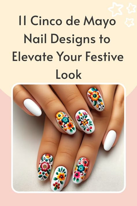 This Cinco de Mayo, let your nails be an extension of the celebration—a vibrant, artistic expression of Mexican culture. Mexican Manicure, Fiesta Nail Art, Mexico Style Nails, Nail Art Mexican Design, Cinco De Mayo Nails Design, Mexican Fiesta Nails, Mexican Nail Ideas, Fiesta Nails Designs, Mexican Nail Art Mexico