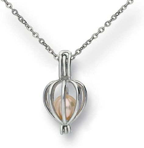 Amazon.com: Pearlina Cultured Pearl in Oyster Necklace Set Silver-tone Heart Cage Locket w/Stainless Steel Chain,18": Clothing, Shoes & Jewelry Pearl In Oyster, Surprise Gift For Wife, Necklaces For Wedding, Necklace Layering Ideas, Mermaid Food, Necklaces For Couples, Necklaces For Girlfriends, Oyster Necklace, Designer Packaging