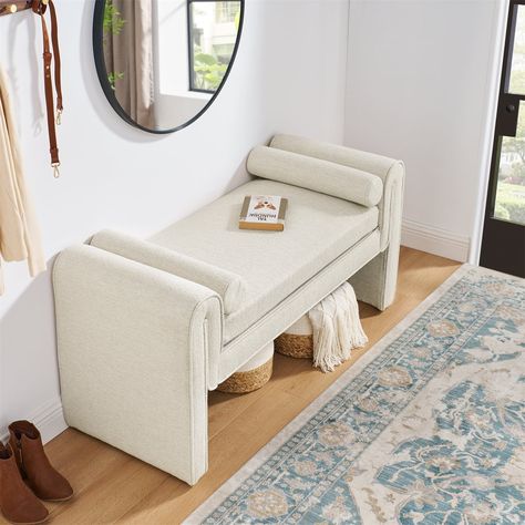 Bedroom Arm Bench, 50" Linen Rolled Arm Bedroom End of Bed Storage Bench, Modern Minimalism Style Entryway Shoe Bench for Living Room - Walmart.com Foyer Chair, Complex Structure, Linen Bench, Bench For Bedroom, Bed Stool, Storage Bench Bedroom, Fabric Storage Ottoman, Room Bench, Fabric Bench