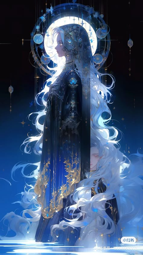 Goddess Of Stars, Snow Goddess, Npc Ideas, Dnd Npc, Star Goddess, Eyes Artwork, Procreate Ipad Art, My Fantasy World, Celestial Art