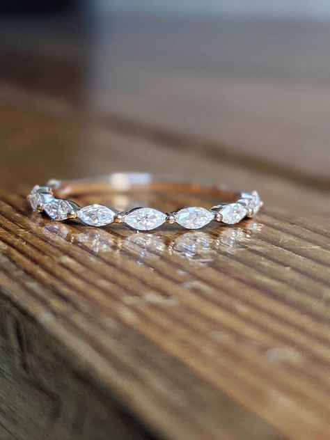 Half Eternity Marquise Moissanite Ring / Alternating Marquise Round Moissanite Ring in 14k Gold / Shared Prong Wedding Band / Stacking Rings - Etsy Marque Wedding Band, Unique Women Wedding Bands, Moissanite Wedding Bands For Women, Marquis Eternity Band, Accent Wedding Bands, Marquise Diamond Wedding Band, Wedding Band Marquise Ring, Marquis Wedding Band Set, Marquee Wedding Band