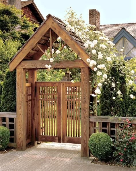 Garden Arbor With Gate, Arbor Gate, Trellis Gate, Cedar Gate, Backyard Gates, Garden Gate Design, Wooden Arbor, Wooden Gate, Arbors Trellis