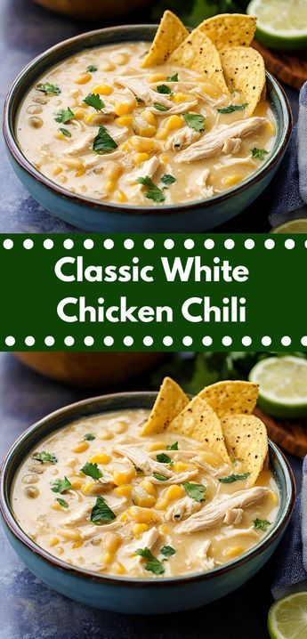 Need a comforting dish? This classic white chicken chili is an ideal chili recipe crockpot style! One of the best white chicken chili recipes for easy, flavorful chicken meals. White Bean Chili Crockpot, White Chili Crockpot, White Bean Chicken Chili Slow Cooker, White Bean Chicken Chili Crockpot, Healthy White Chicken Chili, White Chicken Chili Recipe Crockpot, Slow Cooker White Chicken Chili, White Chicken Chili Healthy, White Chicken Chili Slow Cooker