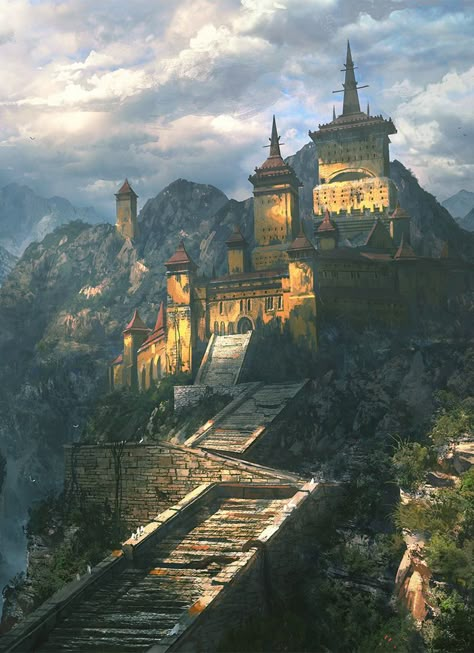 Fantasy Art Watch — Mountain Fort by Veli Nystrom Beaux Arts Architecture, Fantasy Cities, Fantasy Locations, Fantasy Settings, Fantasy Architecture, Terra Nova, Location Inspiration, Art Watch, Chateau France