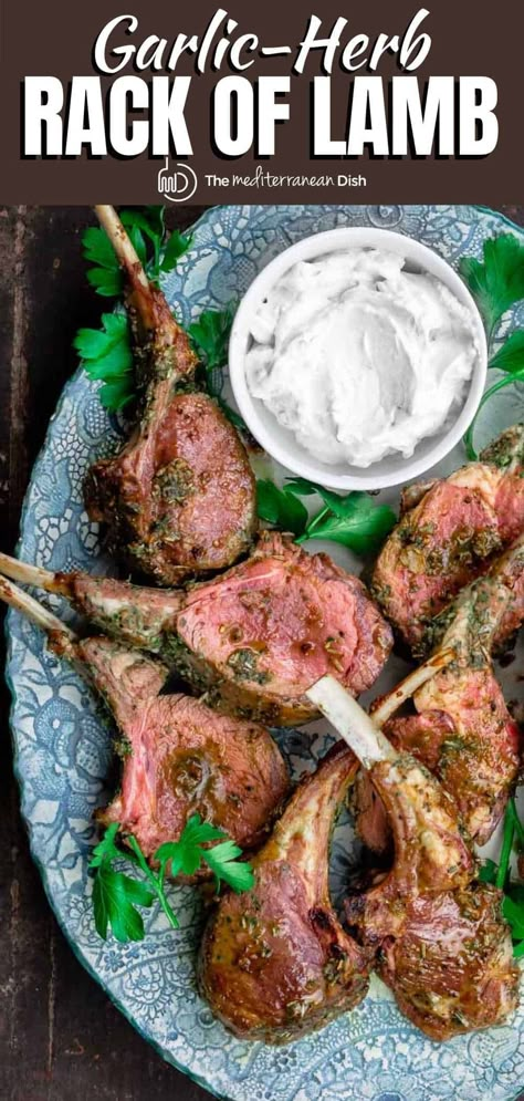 You've never had roast rack of lamb so tender and juicy! This easy recipe comes with great tips, and you'll love the Mediterranean garlic and herb marinade infusing it with loads of flavor! #rackoflamb #roastedlamb #lambrack #lamb #easter Rack Of Lamb Recipes Oven Easy, Rack Of Lamb Recipes Oven, Gourmet Lamb, Garlic And Herb Marinade, Rack Of Lamb Recipes, Herb Crusted Rack Of Lamb, Lamb Recipes Oven, Lamb Rack Recipe, Roasted Rack Of Lamb