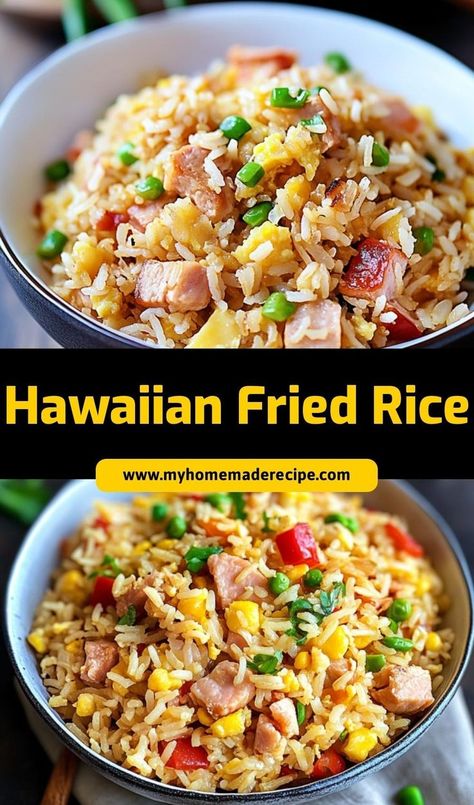 ¡This Hawaiian Fried Rice is a sweet and savory dish made with ham, pineapple, and vegetables. It’s an easy and delicious side or main course. Pineapple Rice Recipes, Hawaiian Rice, Hawaiian Fried Rice, Ham Pineapple, Ham Fried Rice, Side Dishes For Ham, Rice Side Dish Recipes, Cold Pasta Salad Recipes, Pineapple Fried Rice