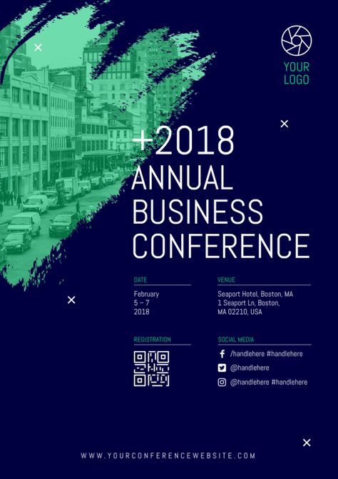 Get Inspired By These 30+ Event Poster Designs And Make Your Own | Piktochart Online Poster Maker, Conference Poster Template, Conference Branding, 보고서 디자인, Conference Poster, Business Conference, Poster Design Layout, Graphisches Design, Business Poster