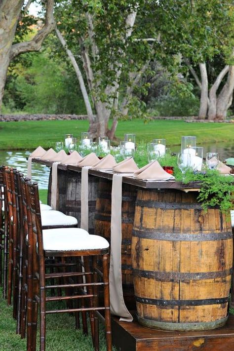 Barrel Tables, Vineyard Wedding Decor, Wedding Dining Table, Wine Barrel Wedding, Wine Barrel Bar, Barrel Ideas, Barrel Wedding, Wedding Dining, Barrel Bar