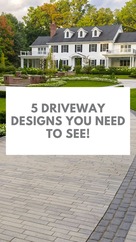 Discover our favourite driveway paver patterns today on the Techo-Bloc website! Driveway Update Diy, Gray Brick Driveway, White House Driveway Ideas, Driveway Paver Patterns, Concrete And Paver Driveway, How To Pave Driveway, Flagstone Driveway Ideas, Paver Driveway Designs, Driveway Ideas Concrete