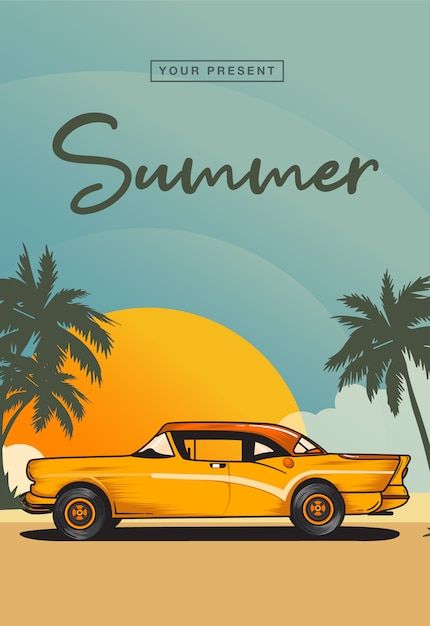 Summer car Premium Vector | Premium Vector #Freepik #vector #summer-travel #summer-trip #vintage-summer #travel-beach Retro Paintings Vintage, Retro Beach Aesthetic, Vintage Poster Design Retro, Retro Posters For Room, Retro Paintings, Vector Painting, Car Summer, Summer Car, Retro Painting