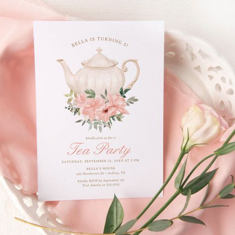 Floral Tea Party Birthday Party for $2.92 - Birthday Invitations Tea Party Birthday Party, Floral Tea Party, Elegant Birthday Invitations, 92nd Birthday, Birthday Tea Party, Floral Birthday Invitations, Princess Tea Party, Princess Theme Party, Tea Party Invitations