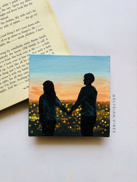 Couple Painting On Mini Canvas, Mini Canvas Love Paintings, Cute Couple Acrylic Painting, Wedding Acrylic Painting, Painting For Couples To Do Together, Cute Love Art Couples, Paintings To Gift Boyfriend, Valentines Art Painting, Painting Couples Ideas