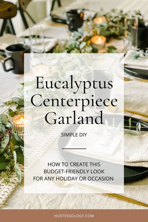 This post is all about how to create an affordable, easy eucalyptus centerpiece you can DIY. | #eucalyptus #eucalyptuscenterpiece | eucalyptus | eucalyptus centerpiece | eucalyptus centerpiece runner | eucalyptus centerpiece simple Simple Eucalyptus Centerpiece, Centerpiece Eucalyptus, Center Piece For Dining Table, Centerpiece With Candles, Thanksgiving Table Centerpieces, Diy Eucalyptus, Eucalyptus Centerpiece, Centerpiece Diy, Table Centerpieces Diy