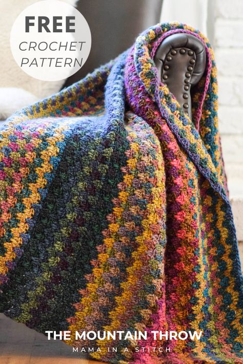 Mama In A Stitch, Crochet Throw Pattern, Crochet Blanket Pattern Easy, Colorful Blanket, Confection Au Crochet, Easy Crochet Blanket, Crochet Blanket Designs, Crochet Throw Blanket, Crochet Simple