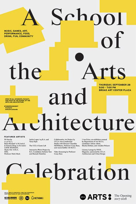 UCLA School of the Arts and Architecture | Use All Five | Branding, Web Design & Development, Graphic Design Art School Poster Graphic Design, Architectural Graphic Design, School Branding Design, Architecture Branding Design, Art School Design, Architecture Poster Design, School Graphic Design, School Branding, Educational Design