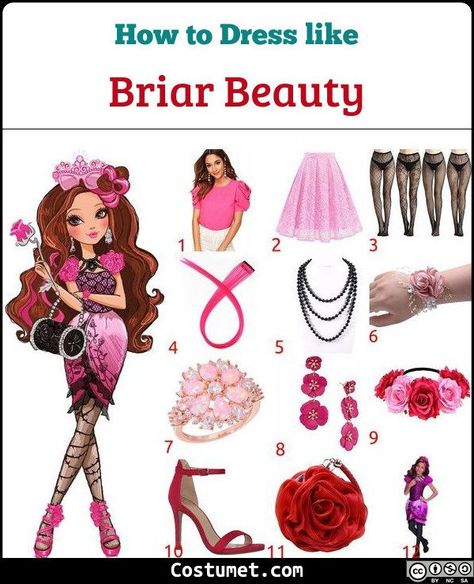 Briar Beauty Costume, Everafter High Costumes, Halloween Costumes Ever After High, Briar Beauty Outfit, Ever After High Outfits, Briar Beauty Ever After High, Briar Rose Disneybound, Ever After High Holly O'hair, Pink Hair Extensions