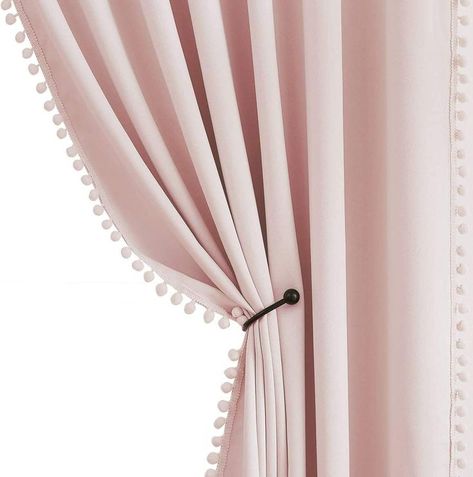 CUTE POM POM CURTAINS: With a cute pompom trimming design and solid pink color, it's so lovely and warm. While adds cheerful touches. Perfect for nursey/ boys/ girls/ kids room, children's playroom, bedroom, living room, dining, meeting room, etc. Short Window Curtains, Pom Pom Curtains, Pink Blackout Curtains, Ideas Habitaciones, Window Curtains Bedroom, Pink Girl Room, Bedroom Pink, Pink Curtains, Nursery Curtains