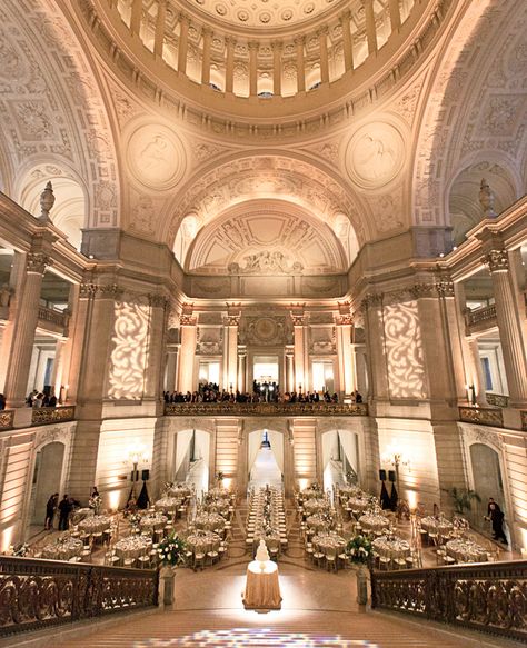 5 of the Greatest Places to Get Married in the US - SF City Hall Wedding Reception Hall, San Francisco City Hall Wedding, Wedding Venues Indoor, Elegant Wedding Venues, San Francisco City Hall, Dream Wedding Venues, City Hall Wedding, Fancy Wedding, Places To Get Married