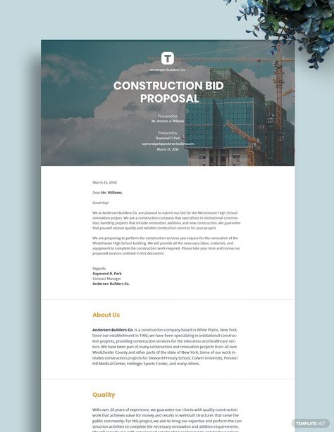 Construction Project Bid Proposal Template Construction Proposal, Construction Bids, Pages Template, Project Proposal, Proposal Template, Template Word, Construction Services, Template Google, Proposal Templates