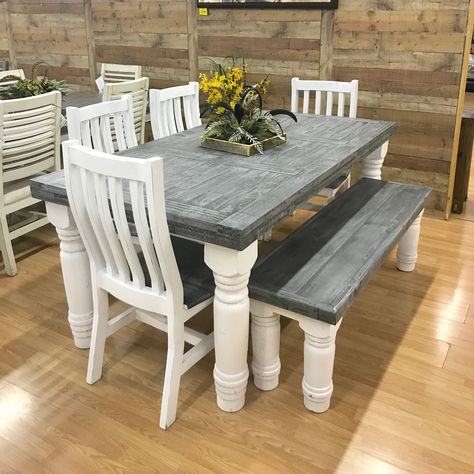 Slate Dining Set - #1 item added to cart. Highly durable epoxy like finish on table top/solid wood...Perfect for you Urban Farmhouse! Table, Chairs & Bench - $1099 #rfdepot #urbanfarmhouse #farmhouse  #homedecor #diningtable #diningroom #musthave #furniture #dining Refurbished Table, Rustic Italian Home, Farmhouse Table Setting, Dining Table Makeover, Slate Table, Kitchen Table Makeover, Rustic Farmhouse Table, Farmhouse Dining Room Table, Farmhouse Kitchen Tables