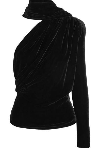 Is This The Next Going Out Top Trend? Wrap Around Shirt, One Sleeve Top, One Shoulder Shirt, Cl Fashion, Wrap Around Top, Black Attire, Gareth Pugh, Velvet Shirt, Wrap Shirt