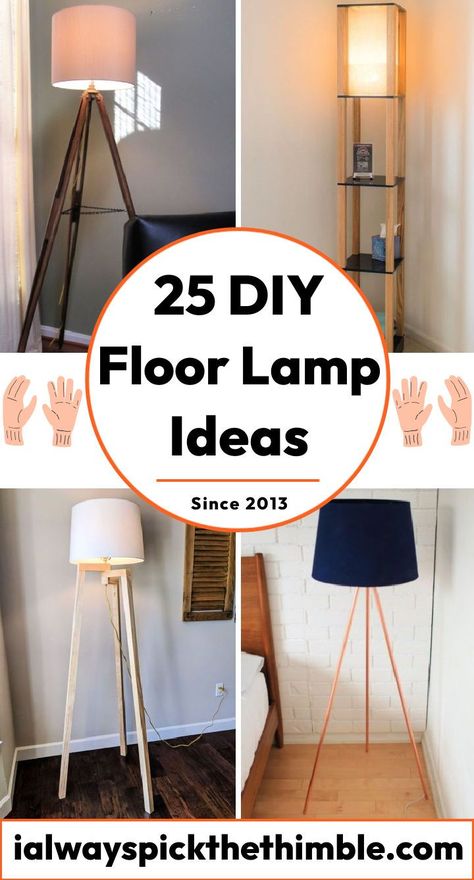 25 DIY Floor Lamp Ideas: Make Your Own Floor Lamps Floor Lamp Kitchen, Floor Lamp Base Diy Ideas, Diy Floor Lamp Ideas, Lamp Stand Diy, Funky Floor Lamp, Diy Standing Lamp, Diy Wooden Floor, Floor Lamp Makeover, Floor Lamp Ideas