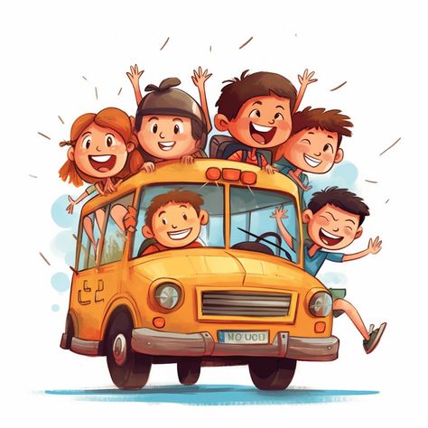 Bus Cartoon Image, Children's Day School, Bus Images, Bus Sekolah, Cartoon School Bus, Illustration School, Bus Cartoon, Bus Png, Children Book Illustration