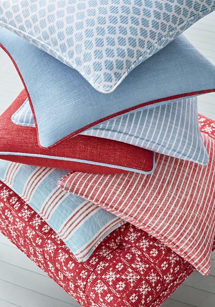 Thibaut Fabric, Crypton Fabric, Outdoor Pillow Covers, Big Boy Room, Indoor Outdoor Pillows, Pillow Cover Design, Outdoor Pillow, Red Accents, Blue Pillows