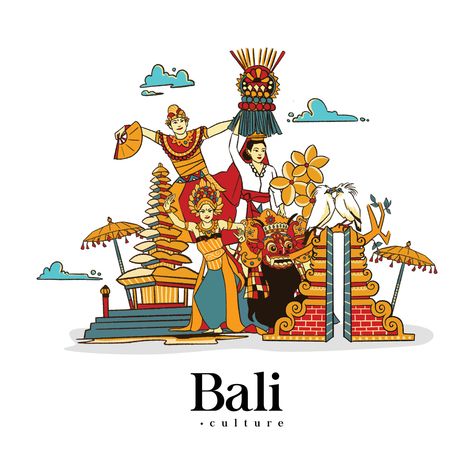 Bali Graphic Design, Bali Drawing, Bali Illustration, Bali Culture, Dance Vector, Balinese Decor, Bali Design, Bali Art, Hut Ri