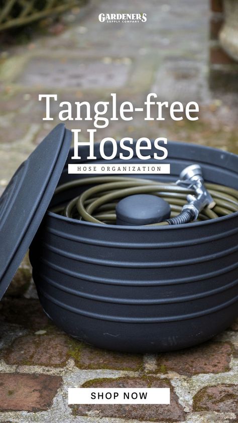 Modern Hose Holder, Hose Bib Ideas, Hose Pot Diy, How To Hide Water Hose In Front Yard, Rv Water Hose Storage Ideas, Outdoor Hose Storage Ideas, Hose Pot With Lid, Diy Hose Holder Ideas, Water Hose Holder Diy