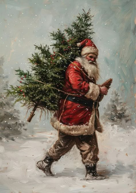 Download premium image of Vintage santa claus christmas tree background. by Ning about santa claus, vintage christmas, vintage painting winter tree, vintage christmas scene, and christmas tree vintage 15595160 Famous Christmas Paintings, Vintage Santa Christmas Tree, Vintage Christmas Artwork, Vintage Merry Christmas Images, Vintage Santa Images, Santa Background, Vintage Christmas Ads, Vintage Santa Art, Xmas Decor Ideas