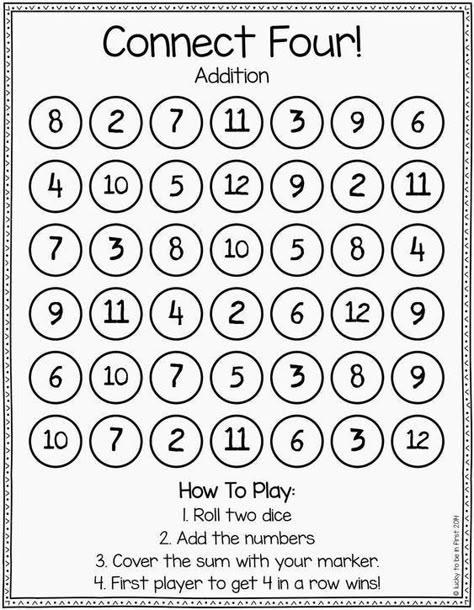 Printable Math Games, Free Math Games, Grade 1 Math, Connect Four, Second Grade Math, Math Addition, Math Methods, Homeschool Math, Math Stations